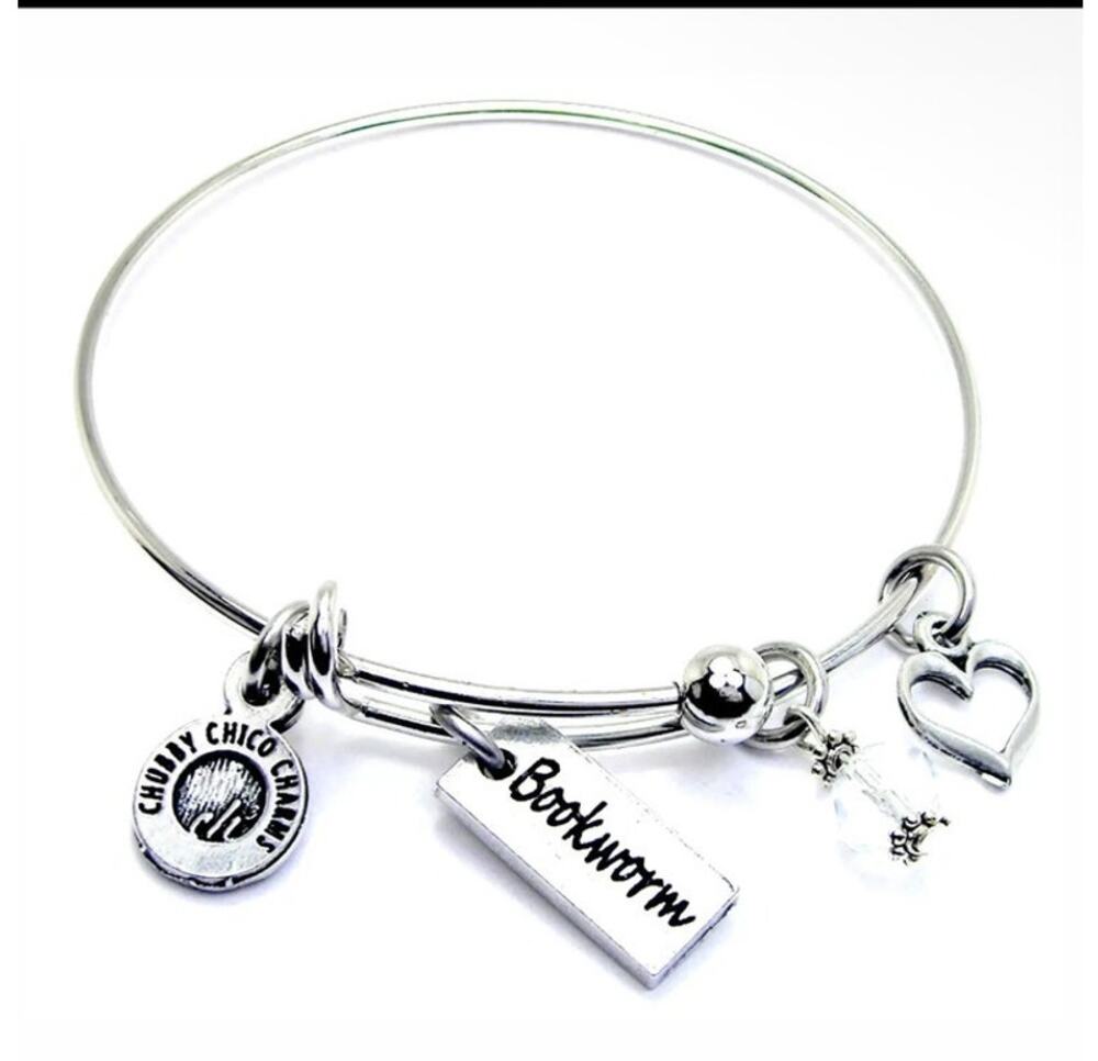 Bookworm Tab Expandable Bangle Bracelet Book Lover Reader